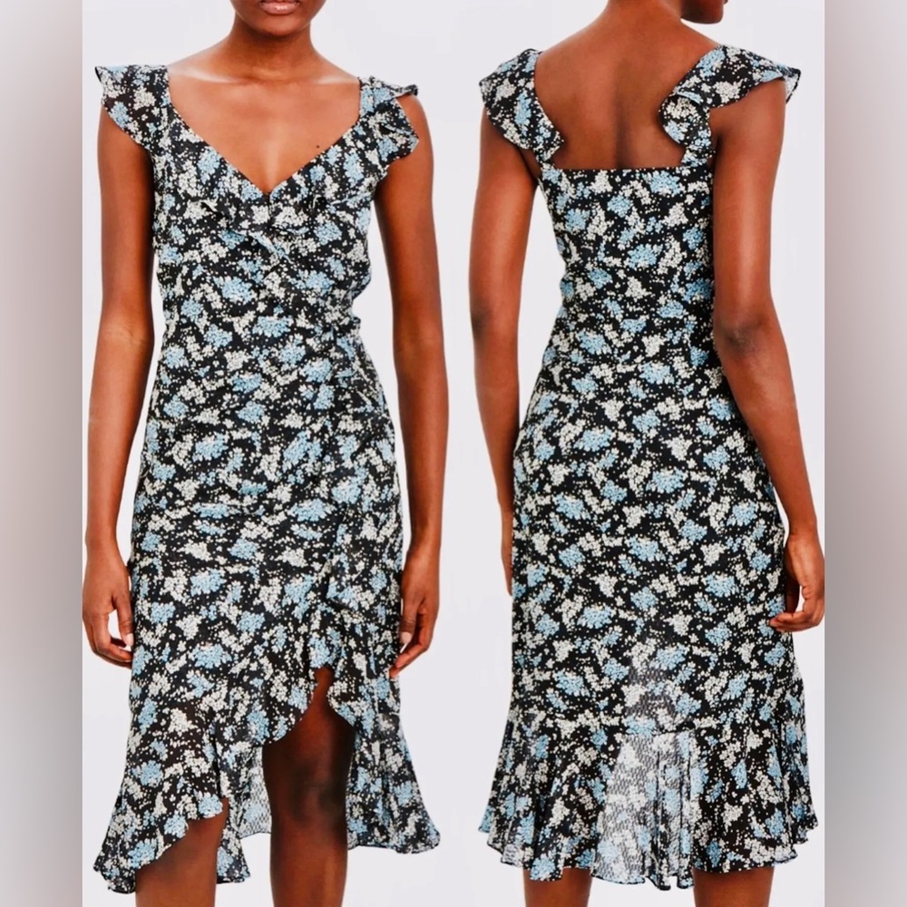 Veronica Beard Black and Blue Floral High Low Dress